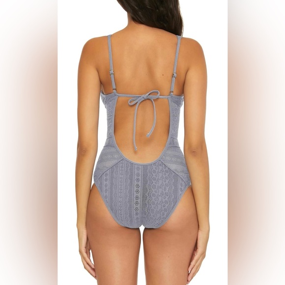 BECCA Color Play - Women's One Piece Swimsuit, Plunge Neck, Crochet, Medium - Picture 5 of 9